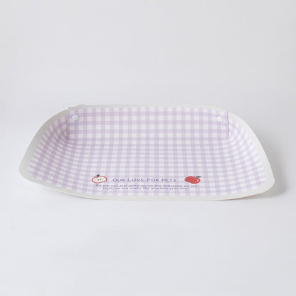 Lavender Gingham PU leather pet feeding mat with raised edges