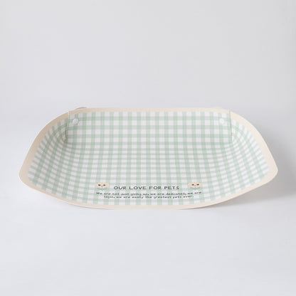 Sage Gingham PU leather pet feeding mat with raised edges