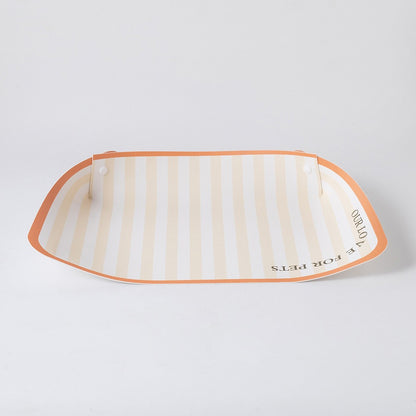 Orange Stripe PU leather pet feeding mat with raised edges