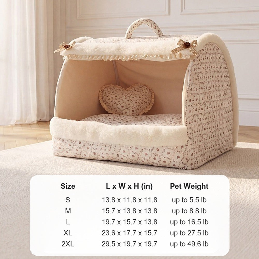 Pet house bed size chart S to 2XL