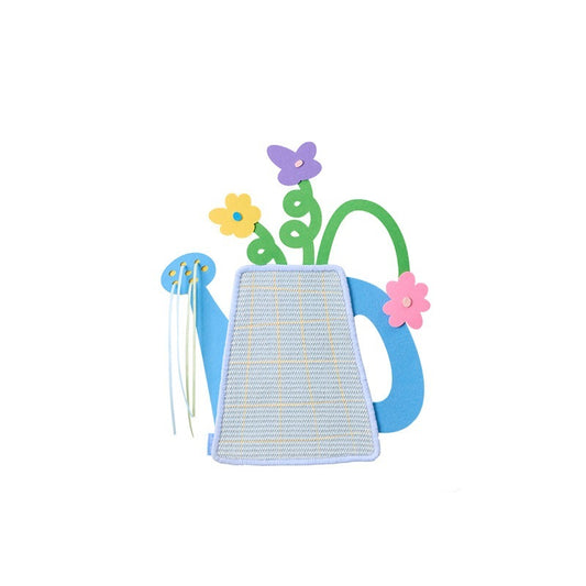 Watering Can Sisal Cat Scratcher - Stick-On Wall & Sofa Scratch Pad with Felt Flowers and Ribbon Toy